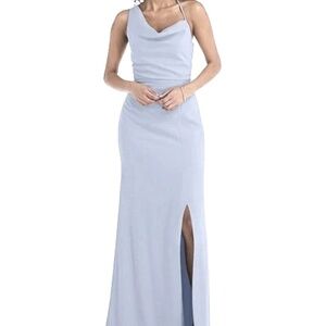 After Six Light Blue One Shoulder Formal Maxi Dress Gown Size 2 Prom Cowl Neck